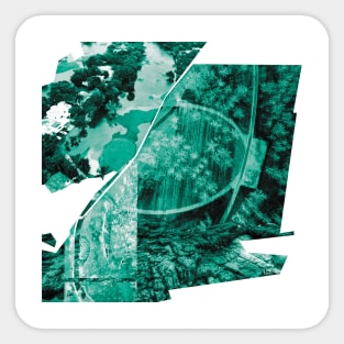 big wetland city urban collage photo art ecopop in nature landscape in emerald jade color Sticker